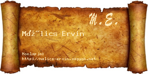 Málics Ervin névjegykártya