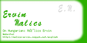 ervin malics business card